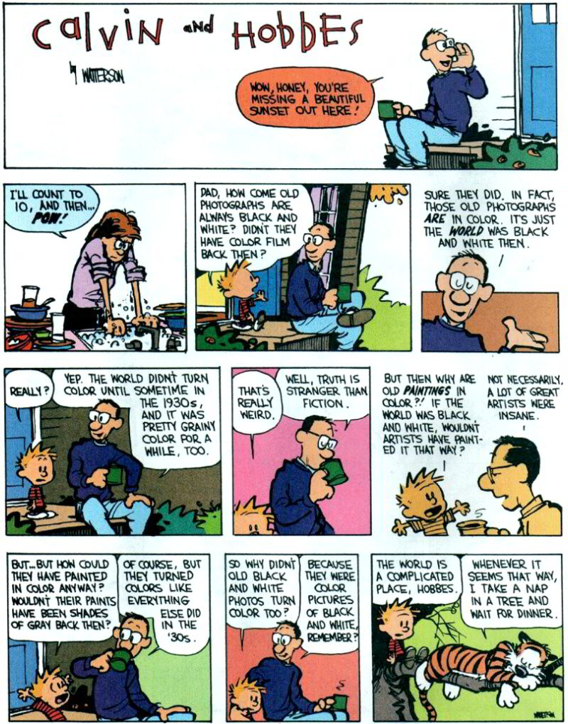 Calvin & Hobbes comic about B&W photography
